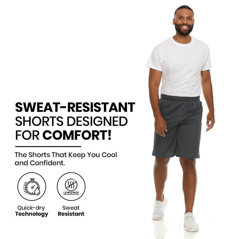 Essential Elements 4 Pack: Men's Dry-Fit Sweat Resistant Active Athletic Performance Shorts - Image 3